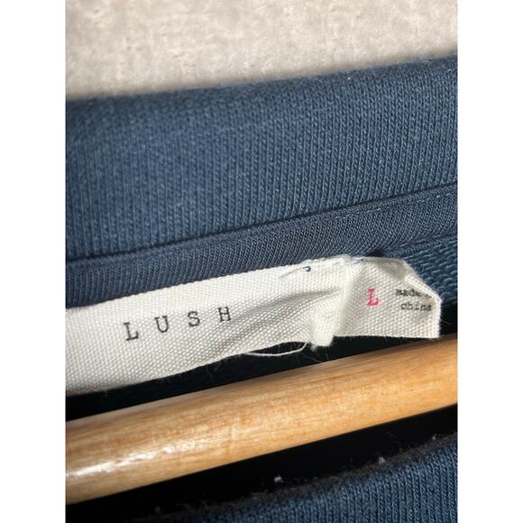 Lush Anthropologie Blue Long Sleeve Sweater Dress Ruched Arms Womens Size Large - Picture 6 of 7